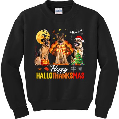 German Shepherd Hallothanksmas Halloween Thanksgiving Xmas Kids Sweatshirt