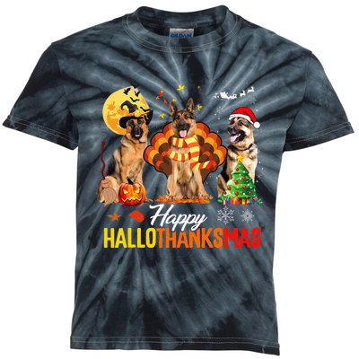 German Shepherd Hallothanksmas Halloween Thanksgiving Xmas Kids Tie-Dye T-Shirt