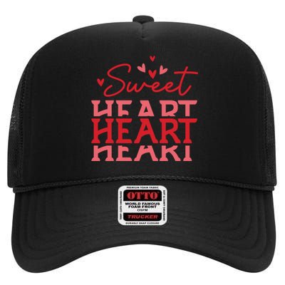 Groovy Sweet Heart Retro Valentine's Day Gift High Crown Mesh Back Trucker Hat