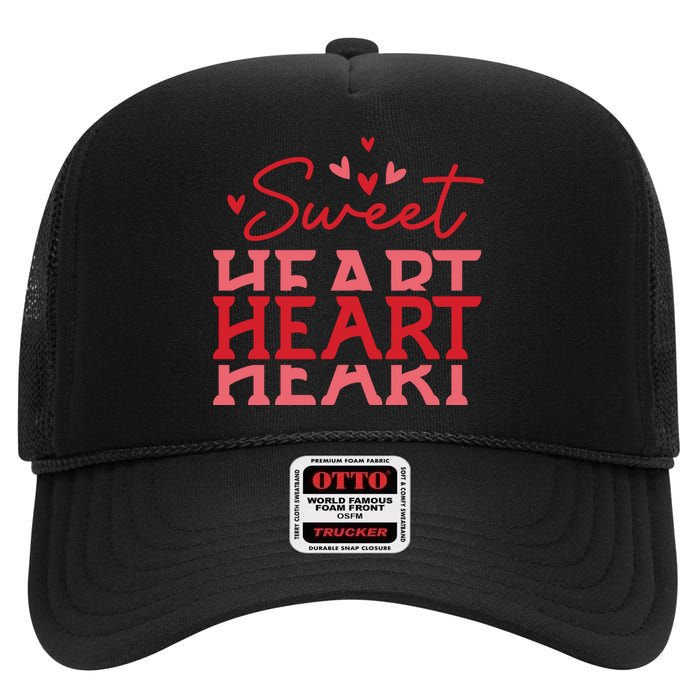 Groovy Sweet Heart Retro Valentine's Day Gift High Crown Mesh Back Trucker Hat