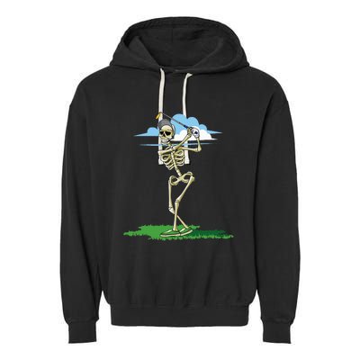 Golfing Skeleton Halloween Golf Halloween Golfer Garment-Dyed Fleece Hoodie