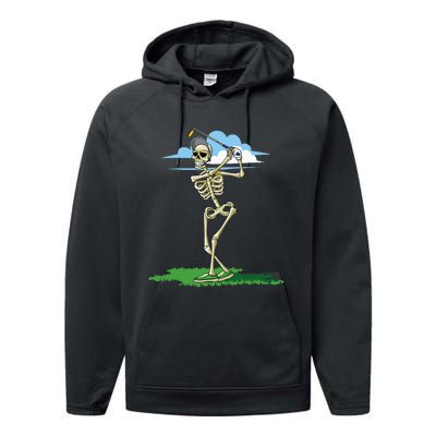 Golfing Skeleton Halloween Golf Halloween Golfer Performance Fleece Hoodie