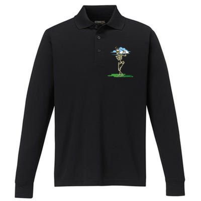 Golfing Skeleton Halloween Golf Halloween Golfer Performance Long Sleeve Polo