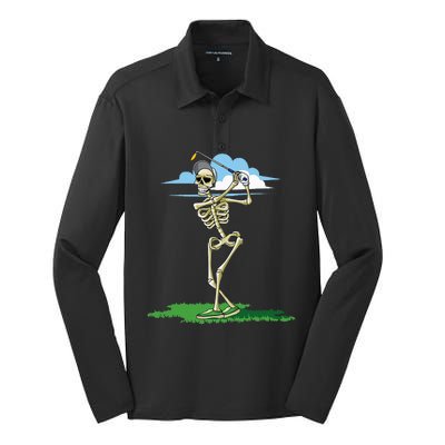 Golfing Skeleton Halloween Golf Halloween Golfer Silk Touch Performance Long Sleeve Polo