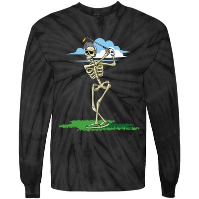 Golfing Skeleton Halloween Golf Halloween Golfer Tie-Dye Long Sleeve Shirt