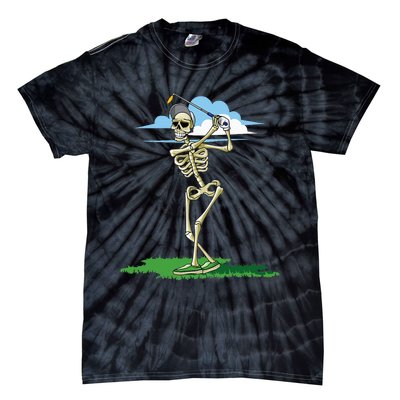 Golfing Skeleton Halloween Golf Halloween Golfer Tie-Dye T-Shirt