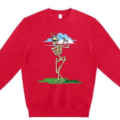 Golfing Skeleton Halloween Golf Halloween Golfer Premium Crewneck Sweatshirt