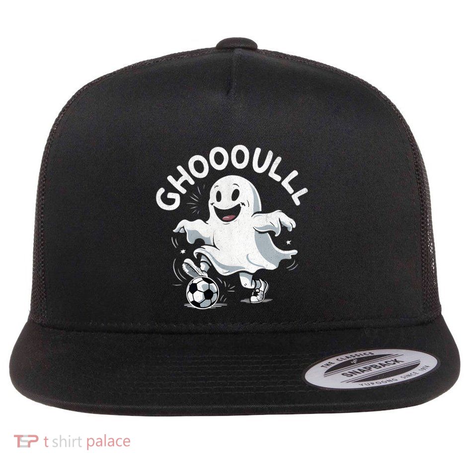 Ghost Soccer Halloween Gift Flat Bill Trucker Hat