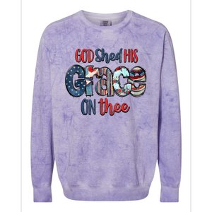 God Shed His Grace On Thee 4th Of July Groovy Patriotic Colorblast Crewneck Sweatshirt