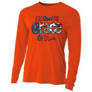 God Shed His Grace On Thee 4th Of July Groovy Patriotic Cooling Performance Long Sleeve Crew