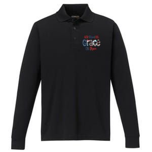 God Shed His Grace On Thee 4th Of July Groovy Patriotic Performance Long Sleeve Polo