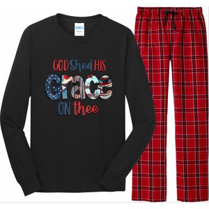 God Shed His Grace On Thee 4th Of July Groovy Patriotic Long Sleeve Pajama Set