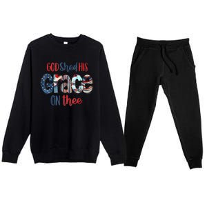 God Shed His Grace On Thee 4th Of July Groovy Patriotic Premium Crewneck Sweatsuit Set