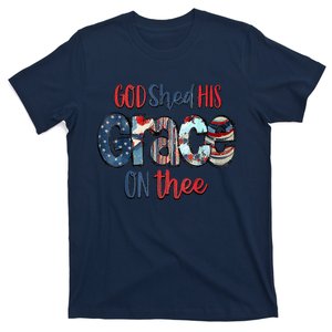 God Shed His Grace On Thee 4th Of July Groovy Patriotic T-Shirt