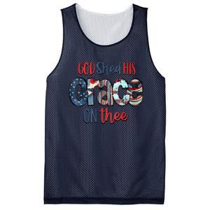 God Shed His Grace On Thee 4th Of July Groovy Patriotic Mesh Reversible Basketball Jersey Tank