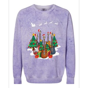 Guitar Santa Hat Christmas Tree Funny Music Loves Xmas Gifts Colorblast Crewneck Sweatshirt