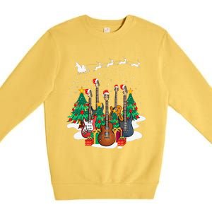 Guitar Santa Hat Christmas Tree Funny Music Loves Xmas Gifts Premium Crewneck Sweatshirt