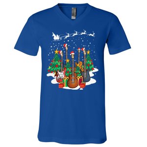 Guitar Santa Hat Christmas Tree Funny Music Loves Xmas Gifts V-Neck T-Shirt