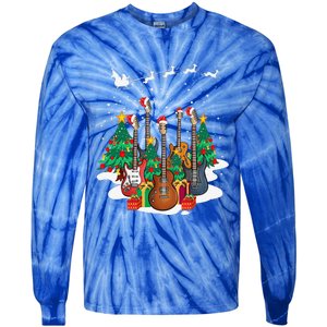 Guitar Santa Hat Christmas Tree Funny Music Loves Xmas Gifts Tie-Dye Long Sleeve Shirt