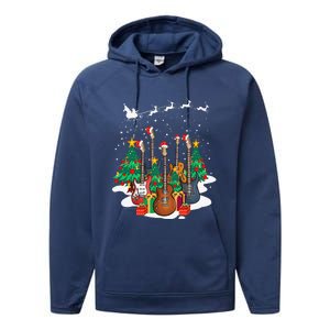 Guitar Santa Hat Christmas Tree Funny Music Loves Xmas Gifts Performance Fleece Hoodie