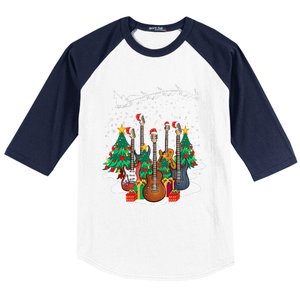 Guitar Santa Hat Christmas Tree Funny Music Loves Xmas Gifts Baseball Sleeve Shirt