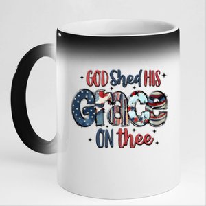 God Shed His Grace On Thee 4th Of July Groovy Patriotic 11oz Black Color Changing Mug