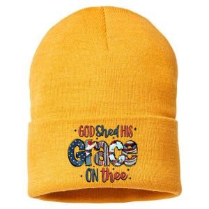 God Shed His Grace On Thee 4th Of July Groovy Patriotic Sustainable Knit Beanie