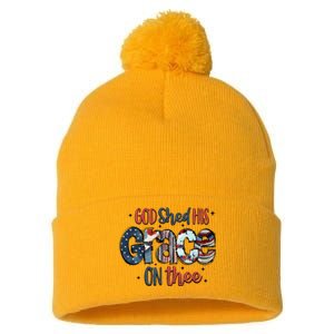 God Shed His Grace On Thee 4th Of July Groovy Patriotic Pom Pom 12in Knit Beanie