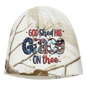 God Shed His Grace On Thee 4th Of July Groovy Patriotic Kati - Camo Knit Beanie