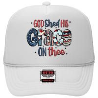 God Shed His Grace On Thee 4th Of July Groovy Patriotic High Crown Mesh Back Trucker Hat