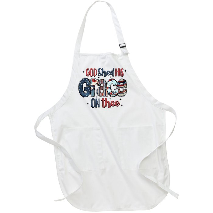 God Shed His Grace On Thee 4th Of July Groovy Patriotic Full-Length Apron With Pockets