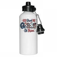 God Shed His Grace On Thee 4th Of July Groovy Patriotic Aluminum Water Bottle