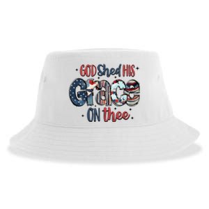 God Shed His Grace On Thee 4th Of July Groovy Patriotic Sustainable Bucket Hat