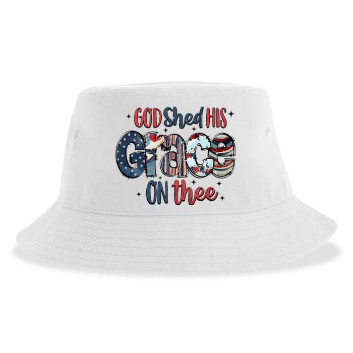 God Shed His Grace On Thee 4th Of July Groovy Patriotic Sustainable Bucket Hat