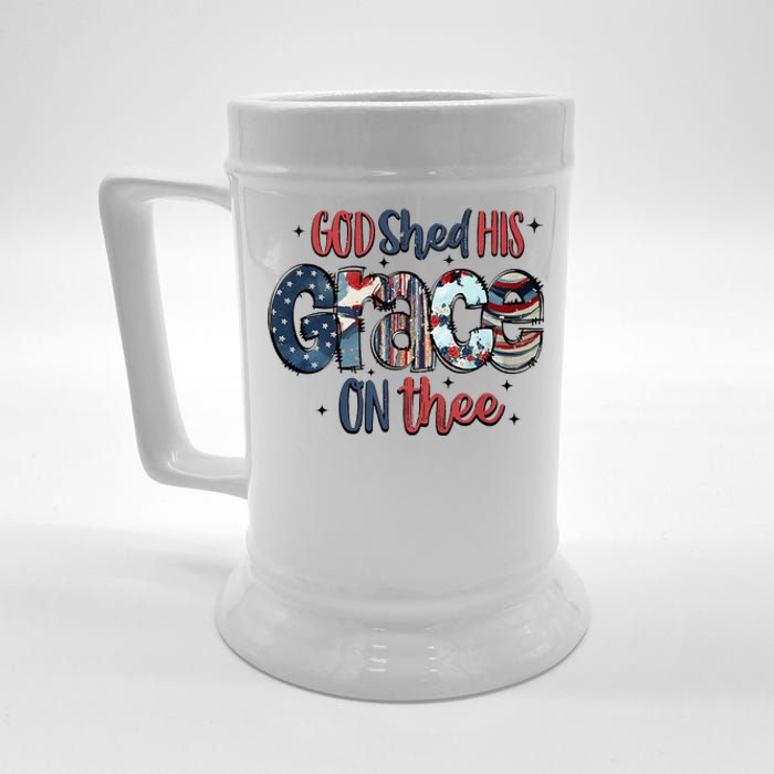 God Shed His Grace On Thee 4th Of July Groovy Patriotic Beer Stein