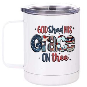 God Shed His Grace On Thee 4th Of July Groovy Patriotic 12 oz Stainless Steel Tumbler Cup