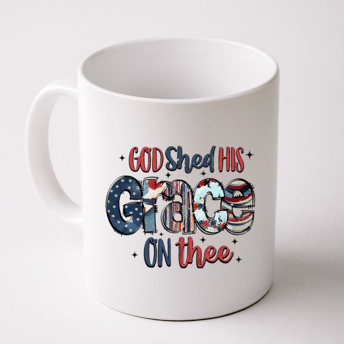 God Shed His Grace On Thee 4th Of July Groovy Patriotic Coffee Mug