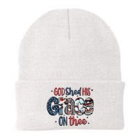 God Shed His Grace On Thee 4th Of July Groovy Patriotic Knit Cap Winter Beanie