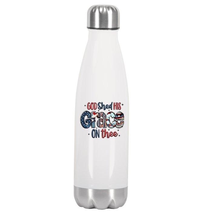 God Shed His Grace On Thee 4th Of July Groovy Patriotic Stainless Steel Insulated Water Bottle