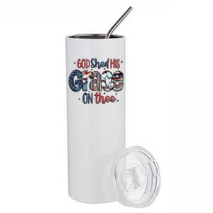 God Shed His Grace On Thee 4th Of July Groovy Patriotic Stainless Steel Tumbler