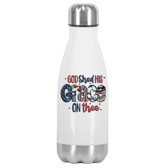 God Shed His Grace On Thee 4th Of July Groovy Patriotic Stainless Steel Insulated Water Bottle