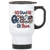 God Shed His Grace On Thee 4th Of July Groovy Patriotic Stainless Steel Travel Mug