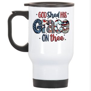 God Shed His Grace On Thee 4th Of July Groovy Patriotic Stainless Steel Travel Mug