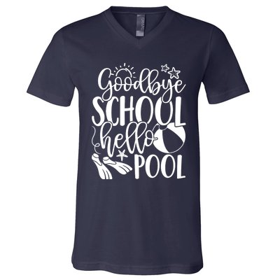 Goodbye School Hello Pool Summer Last Day Of School V-Neck T-Shirt