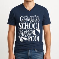 Goodbye School Hello Pool Summer Last Day Of School V-Neck T-Shirt
