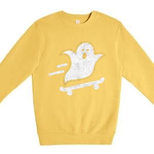 Ghost Skate Halloween Skateboarding Spooky Skateboard Funny Cute Gift Premium Crewneck Sweatshirt