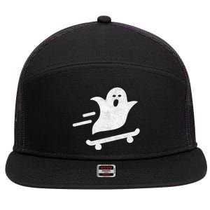 Ghost Skate Halloween Skateboarding Spooky Skateboard Funny Cute Gift 7 Panel Mesh Trucker Snapback Hat