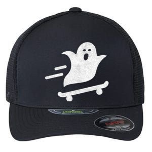 Ghost Skate Halloween Skateboarding Spooky Skateboard Funny Cute Gift Flexfit Unipanel Trucker Cap