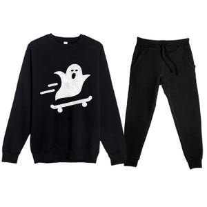 Ghost Skate Halloween Skateboarding Spooky Skateboard Funny Cute Gift Premium Crewneck Sweatsuit Set