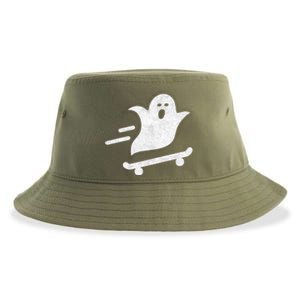 Ghost Skate Halloween Skateboarding Spooky Skateboard Funny Cute Gift Sustainable Bucket Hat